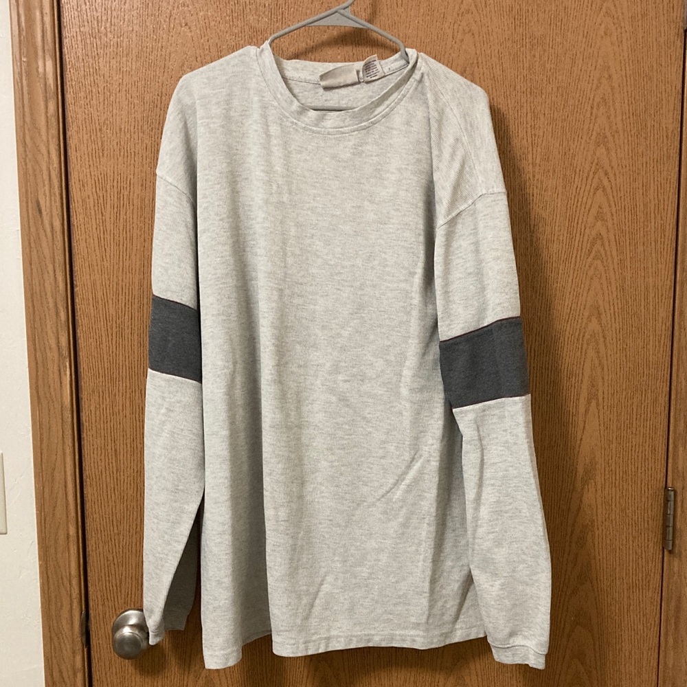 Northcrest Light Gray Long Sleeve Shirt with Dark Gray Stripes